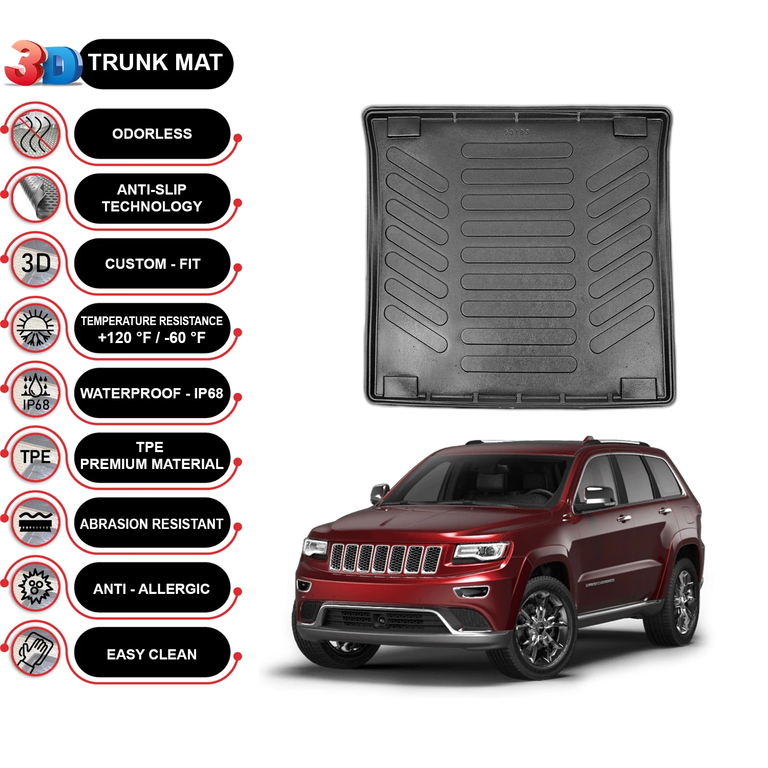 

Jeep Grand Cheroke WK2 2011-2022 Cargo Liner Rear Trunk Floor Mat
