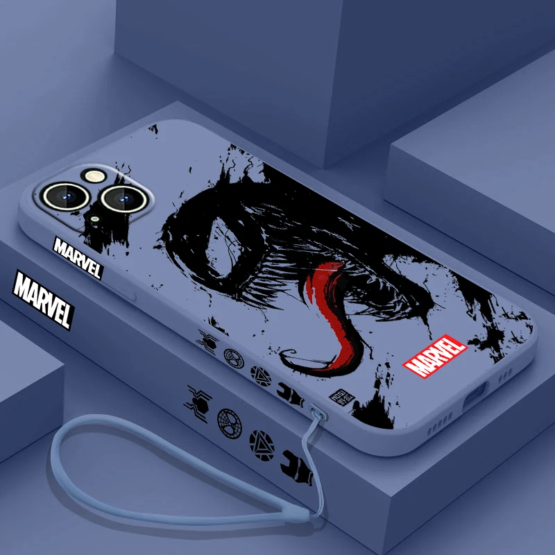 thumbnail image 1 of Funda de teléfono de superhéroe Marvel Venom Cool para Apple iPhone 15 14 13 12 11 Pro Max Plus 8 7 SE Liquid Left Rope Capa Cover, 1 of 5