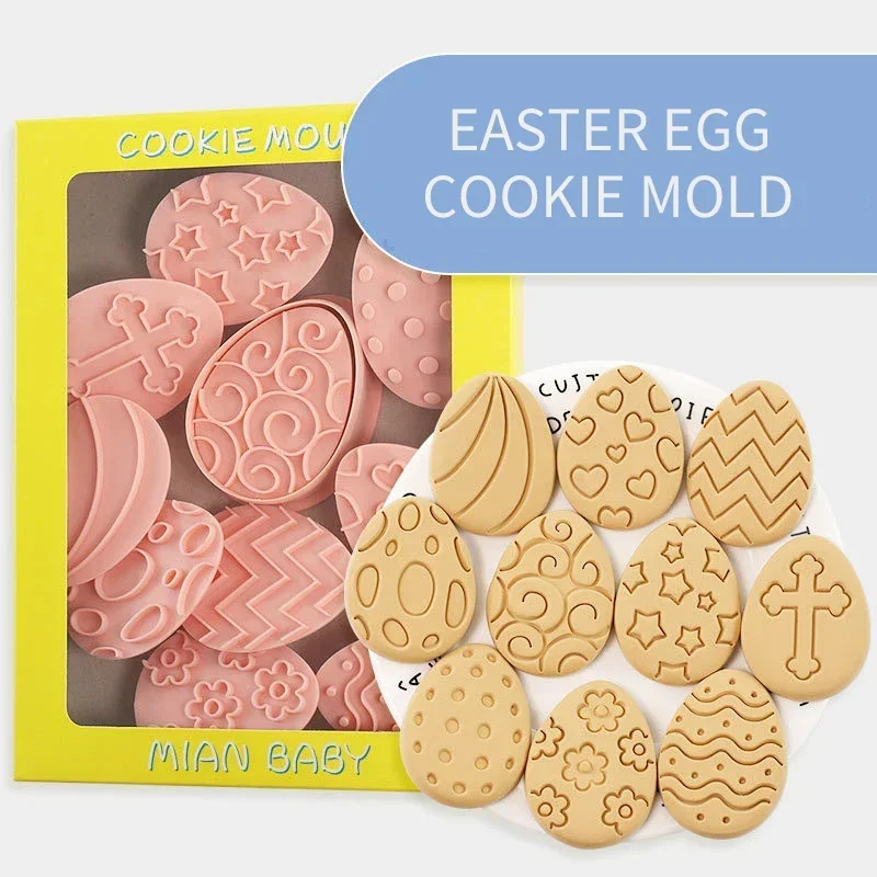 Cartoon Easter Egg Cookie Embosser Mold Cutter Set Fondant Cake Decorating Baking Tools