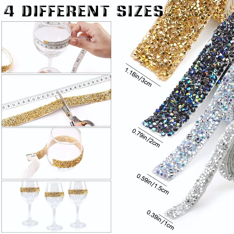10/15/20/30mm 1 Yard Sewing Crystal Resin Self-adhesive Rhinestone Tape  Trim For Appliques Gift Box Clothes Photo Frame Decor - AliExpress