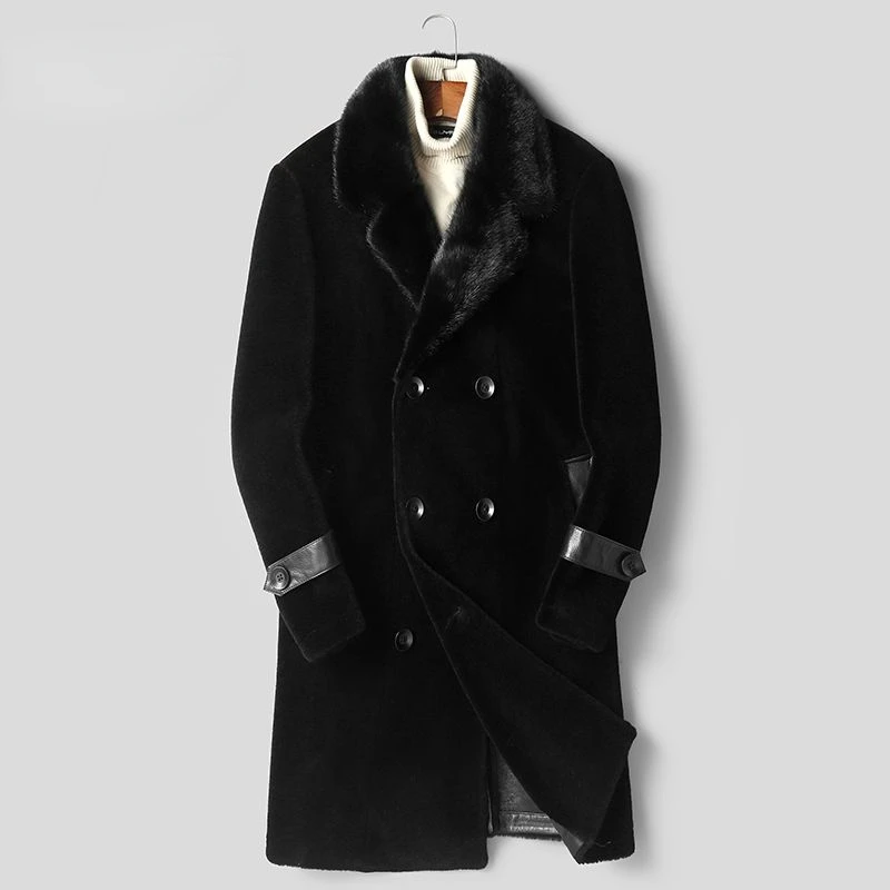 

Men 2023 Autumn Winter New Sheep Shearing Warm Jackets Male Genuine Wool Fur Coats Men Double Breasted Long Overcoats W133