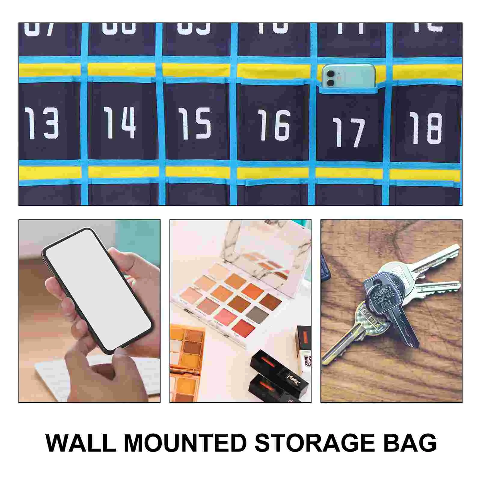 Blue Non Woven Wall Mounted Storage Bag Phone Pouch Numbered Pocket Chart Tablet Holder Educational Supplies School Resources