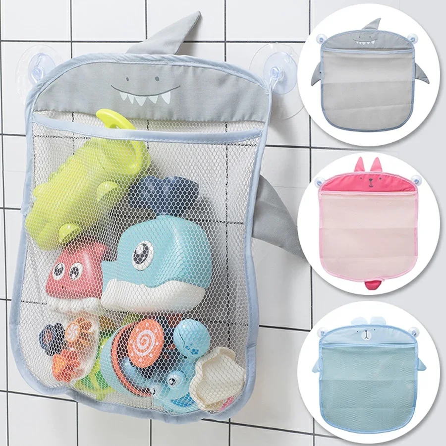 New Baby Bathroom Mesh Bag Sucker Design For Bath Toys Kids Basket Cartoon Animal Shapes Cloth Sand  Storage Net