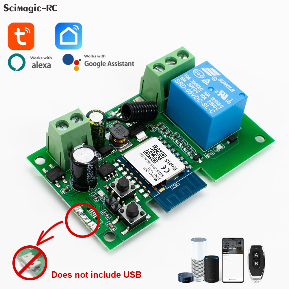 Smart WiFi Garage Door Access Switch with RF Remote and Pulse Relay Module