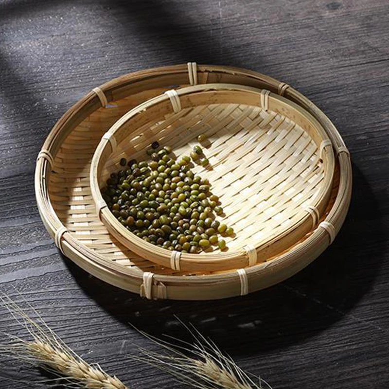 Handwoven Bamboo Storage Tray Fruit Vegetable Bread Food Basket Container Kitchen Storage Baskets Round Food Cake Plate 3