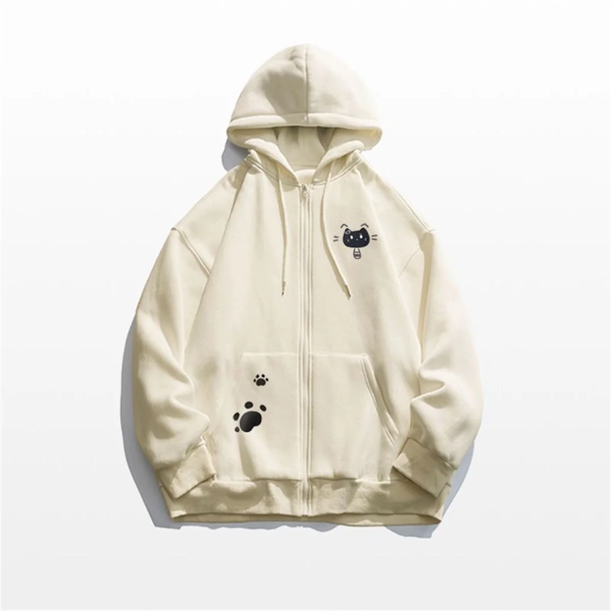 Spring And Autumn Thin Collection Fashion Trends Versatile Casual Lazy Wind 2025 New Cute Girl Zipper Fun Cat Print Hooded