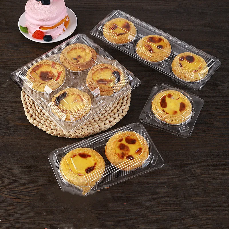 

50pcs Disposable Transparent Plastic Egg Tart Box 1/2/3/4 Holder Dessert Takeaway Box