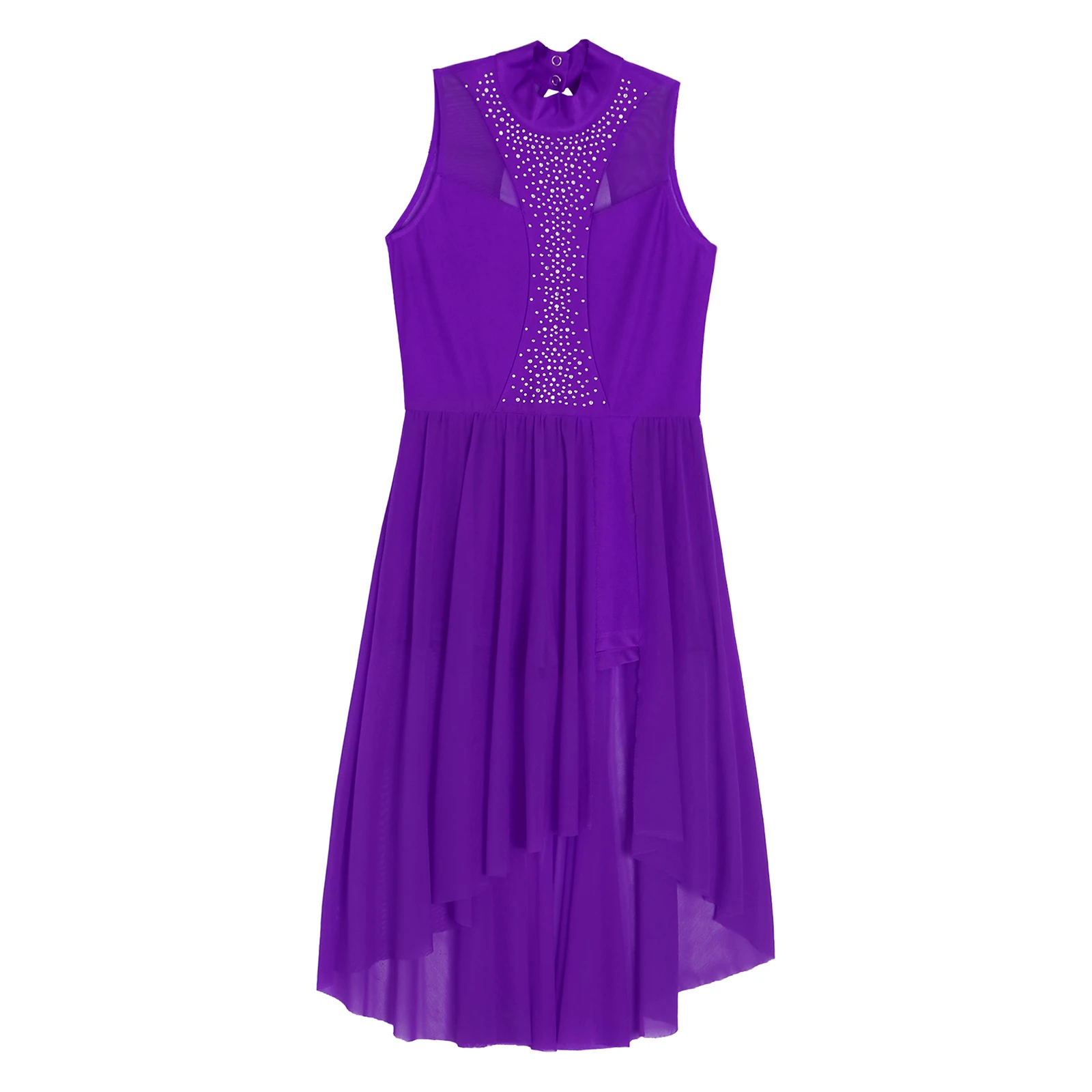 Kinder Mädchen Lyrical Dance Kleid Eiskunstlauf Ballett Gymnastik Trikot Strass Ärmellose Mesh Bühne Leistung Dancewear – Detail 17