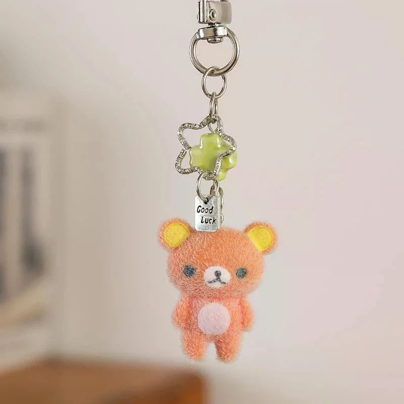 HOMMMMEFashion 귀여운 곰 플로킹 펜던트 Ccd 행잉 로프 폰 참 키체인 가방 장식 깜짝 선물