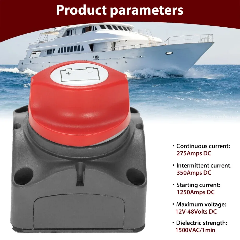 12–48 V, 300 A, Batterie-Trennschalter, abgeschnitten, 2 Positionen, 2-polig, M10, 275 A, Batterie-Verbindungsschalter für Wohnmobil, Marine, Boot, Wohnmobil – Detail 7