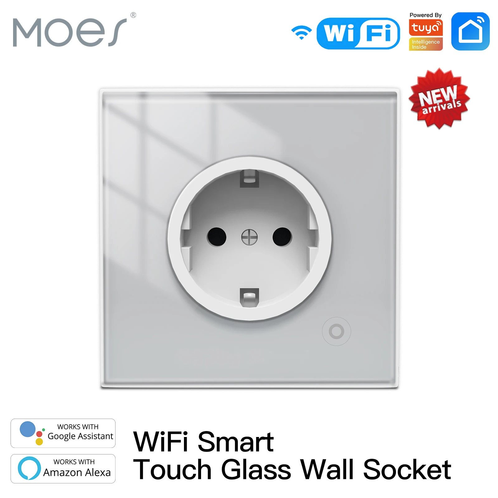 WiFi Tuya Smart Wall Socket Glass Panel Outlet Power Monitor Touch Plug Relay Status Light Mode Adjustable Smart Life App Alexa