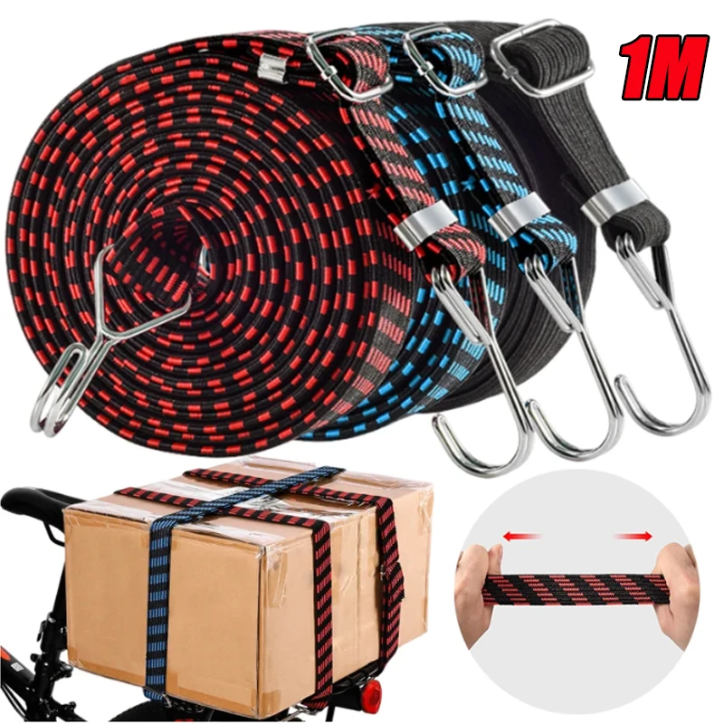 Hooked Bungee Cord 1M Adjustable Heavy Duty Luggage Tie Down Straps Flat Rubber Elastic Motorcycle Stretch Cord Good Toughness Cargo Straps Luggage Strap Cargo Tie Down Strap Tie Down Straps Lashing Strap Bungee Straps
