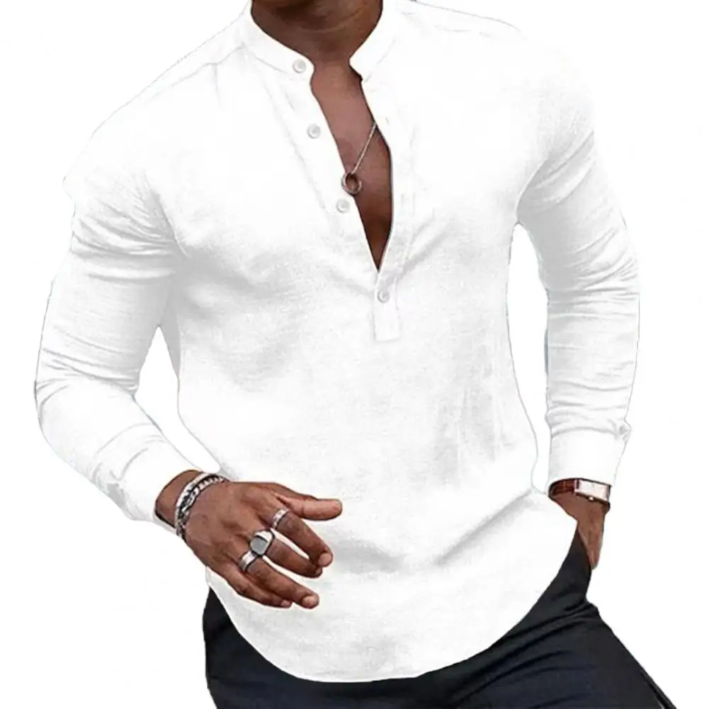 

Men Slim Fit Top Slim Fit Henry Neck Long Sleeve Pullover Breathable Soft Business Top for Men Spring/fall Solid Color Button