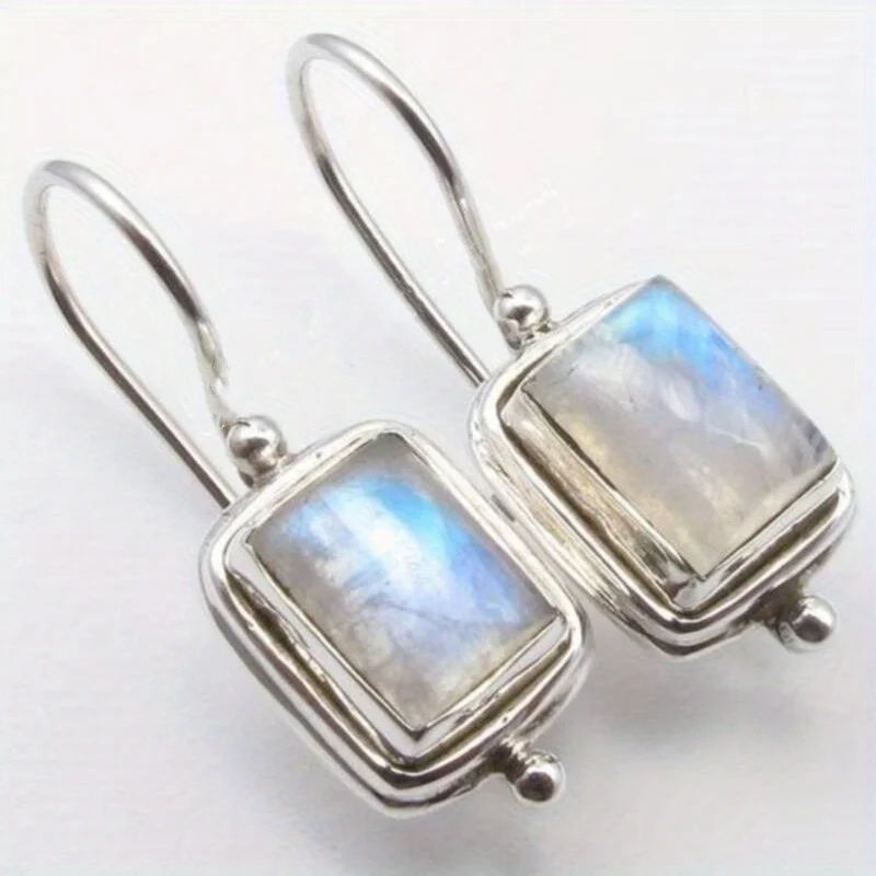 Mode Silber Farbe Quadrat Intarsien Imitation Mondstein Ohrringe Klassische Verlobung Party Baumeln Ohrringe für Frauen Schmuck