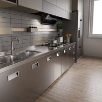 ตู้ครัวหรูหราสไตล์โมเดิร์น ราคาประหยัด ผิวไฮกลอส สแตนเลส หินอ่อน พร้อมอ่างล้างจาน สำหรับอพาร์ทเมนต์ 1