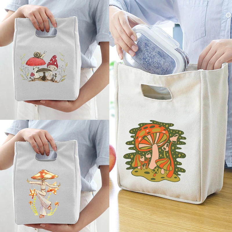 Insulated Lunch Bags Cute Mushroom Print Picnic Portable Keep Food Warm Pouch Totes Thermal Cooler Bento Box School for Kids aluminum foil insulated bags self sealing food storage bag thermal cooler keep camping picnic hot cold pouch 10pcs