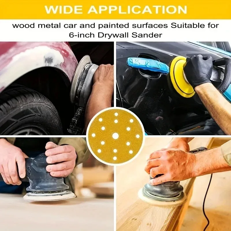 Sanding Discs 6 Inch 15 Holes Hook and Loop Sanding Disc 150MM Sandpaper Wet Dry 60-400 Grits Aluminum Oxide Car Wood Auto Polishing