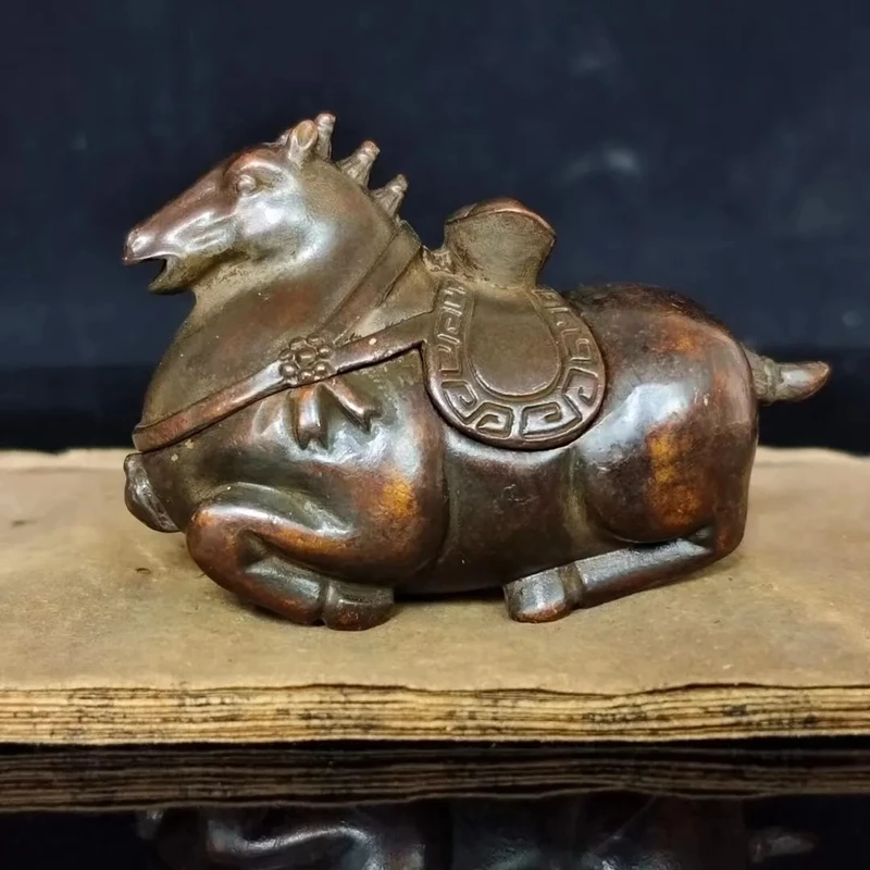 Antique Copper Horse Small Statue Desktop Ornament Animal Figurine Writing-brush Washer Living Room Home Decorations Accessories