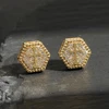 RAKOL Cross Shaped Iced Out Zircon Hip Hop Stud Earrings for Men Women Gold Color Hexagon Pierced Earring Punk Party Jewelry 5