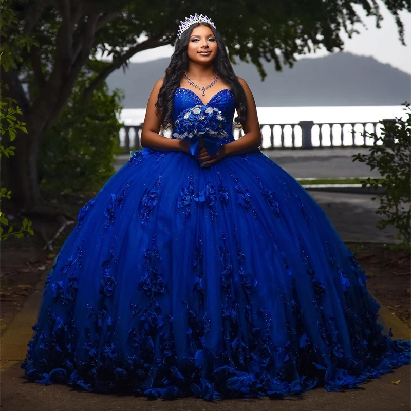 

Blue Shiny Quinceanera Dresses 2024 Off the Shoulder Ball Gown Appliques Flower Beading Sweet 16 15 Dress Vestidos De Fiesta