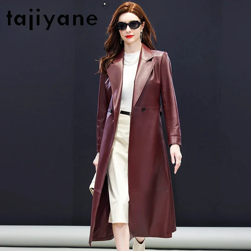 

High Tajiyane Quality Genuine Sheepskin Trench Coat for Women 2024 Winter Real Leather Jacket Long Slim Windbreaker Elegant Belt