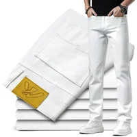 Summer New Jeans Cotton Off-white Men's Brand Clothing Stretch Straight Business Fashion Denim Long Pants Classic Style Male