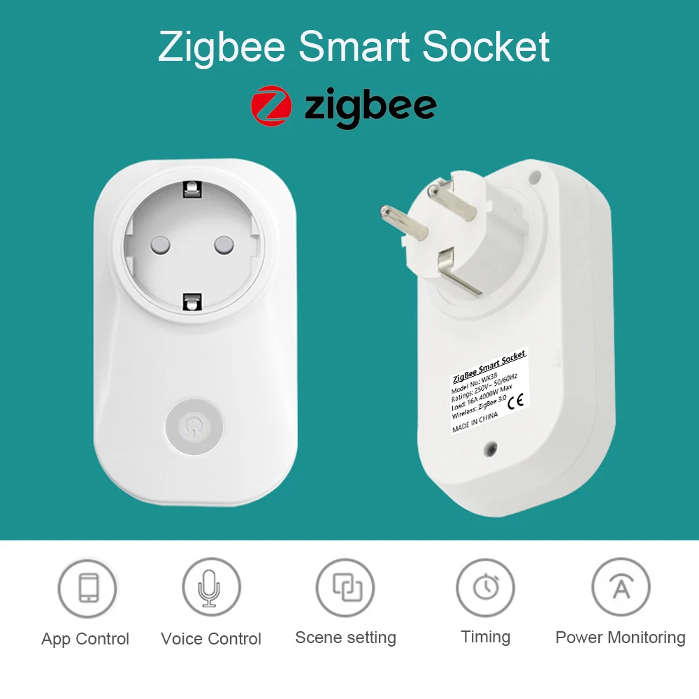 Enhanced Smart Zigbee Electric Extension with Power Monitoring, 16A Capacity