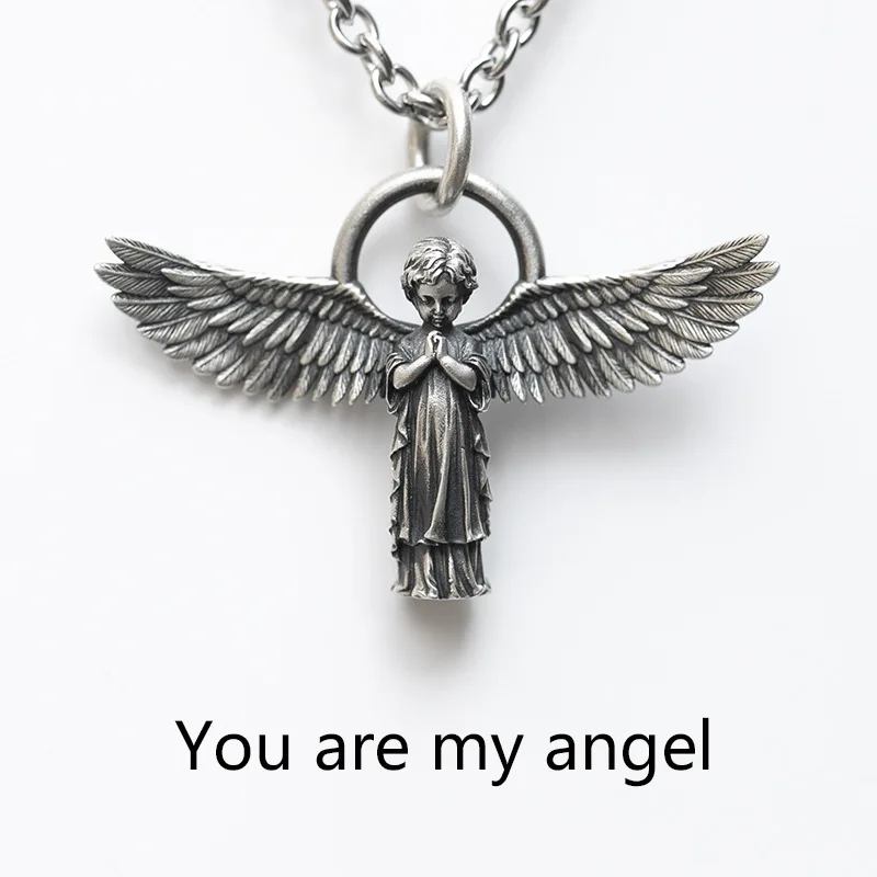 

Fashion Angel Wings Pendant Necklaces For Men and Women Retro Silver Color Couple Sweater Chain Punk Jewelry Accessories Gift