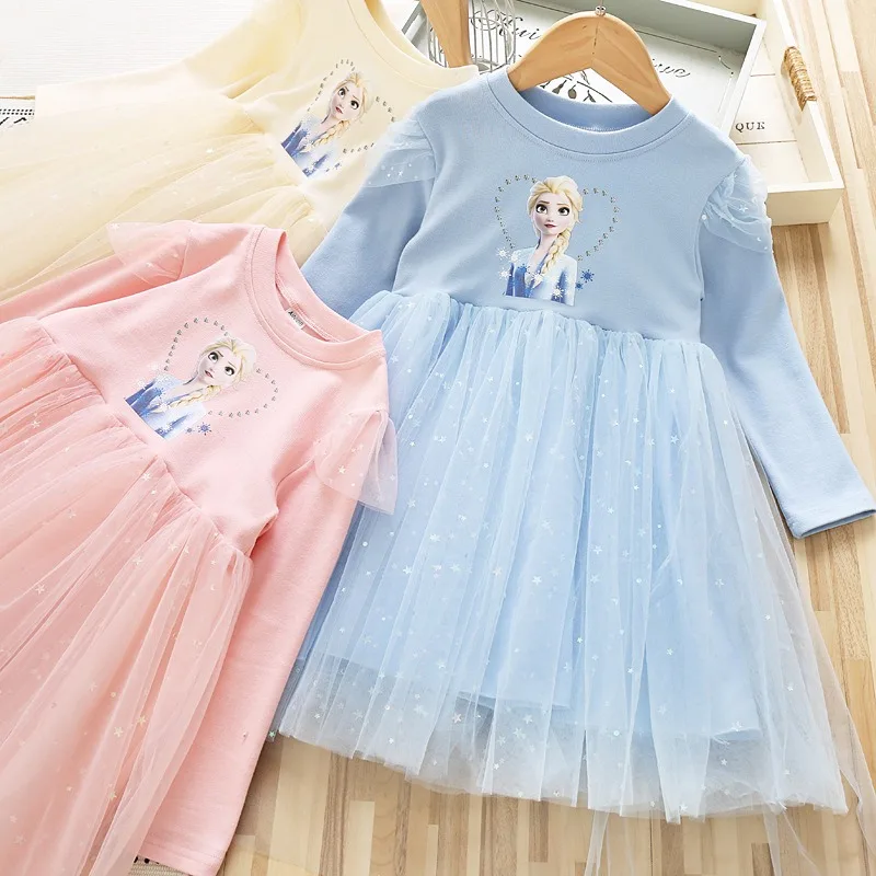 Girls Dress Long-sleeved For Children's Party Clothes Elsa Frozen Spring Autumn Kids 2-9Y