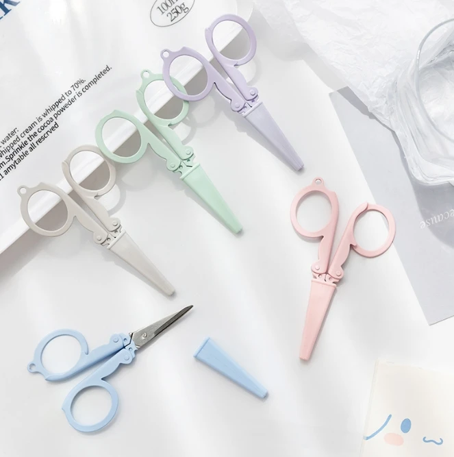 Cute Foldable Scissors Mini Morandi Paper Cutter Knife Portable Envelopes Opener DIY Handmade Art Tools School Office Supplies paper cutter stationery scissors soft handle scissors portable scissors cutter black blade scissors