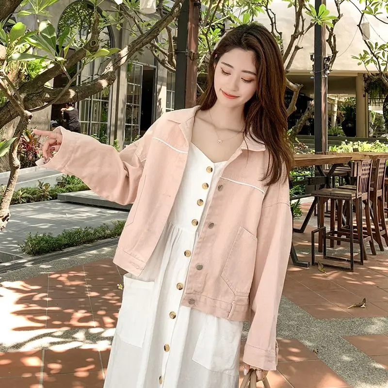 Herbst Neue Rosa Denim Jacke frauen 2024, Koreanischen Stil Student Große Größe Lose Lange Hülse Dünne Westlichen Stil top – Detail 6