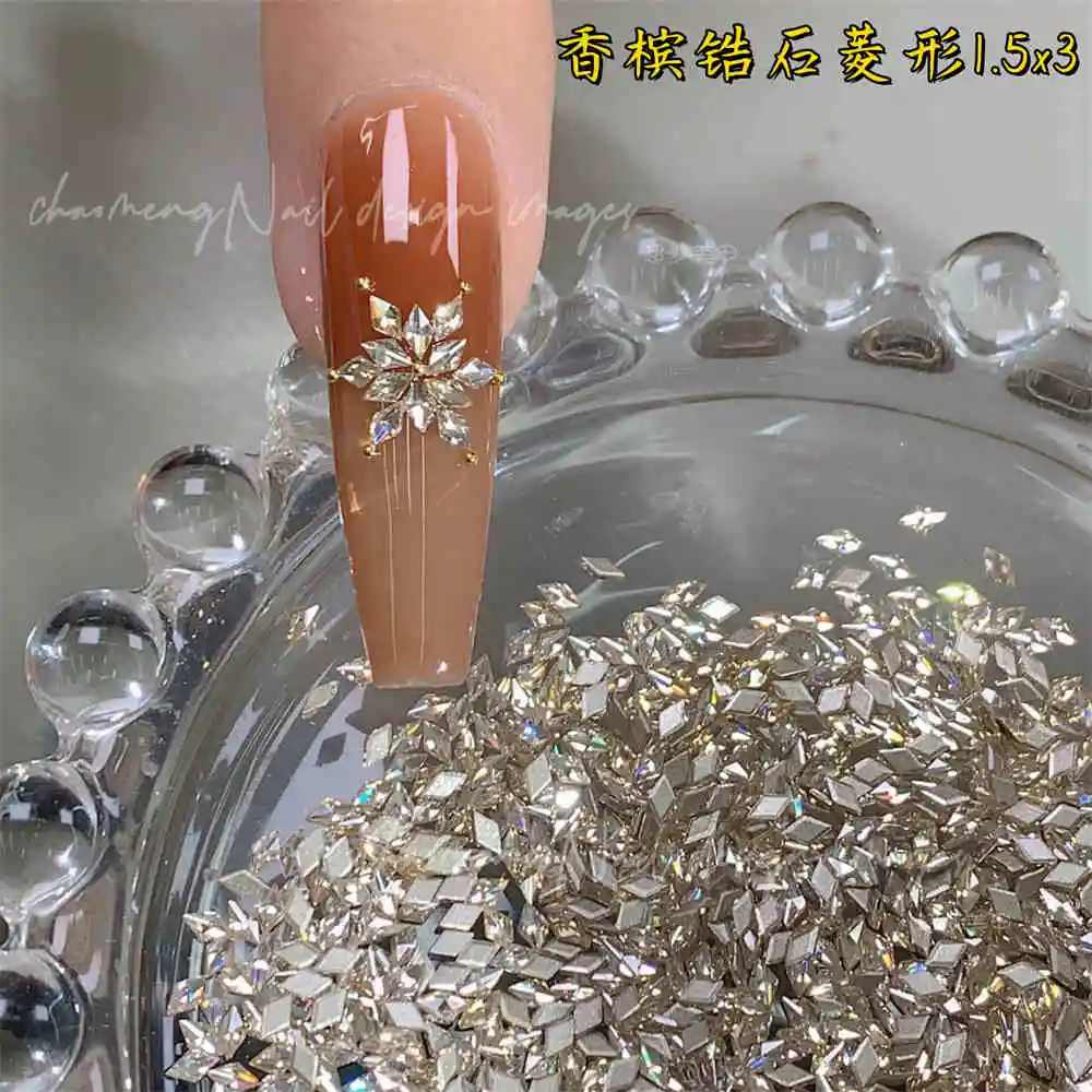 100 Stück eistransparente Mini-Glitzer-Nagelkunst-Strasssteine, 1,5 x 3 mm, Pferdeauge/Rhombus, 3D-Glitzer-Nageldiamant, DIY schicker kleiner Kristall – Detail 2