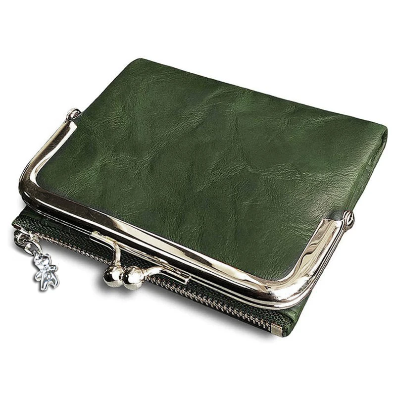 Cartera de Cuero Vintage para Mujer, Monedero con Cierre de Beso, Cartera Corta con Cremallera, Tarjetero, Cartera de Gran Capacidad para Dama