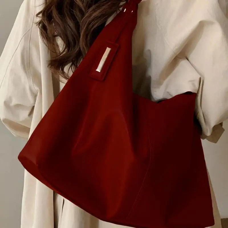 

Fashion Red Soft Leather Ladies Tote Bags for Women Retro Female Large Capacity Shoulder Bags Casual Simple PU Handbags 2024 New