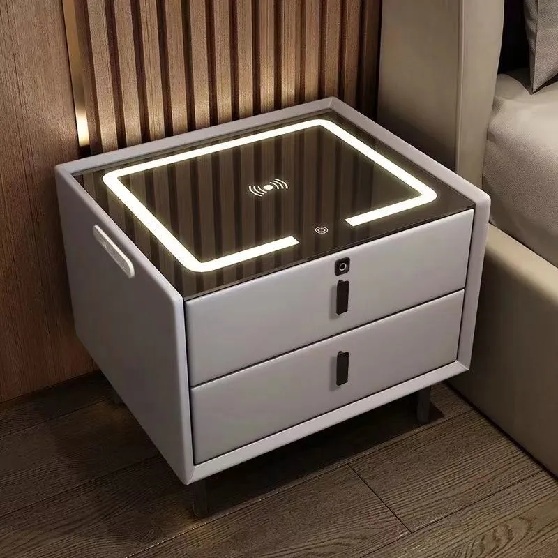 

Luxury Smart Nightstands Modern Bedroom Furniture Multi-function Wireless Charging Bedside Tables Fingerprint Lock Cabinets