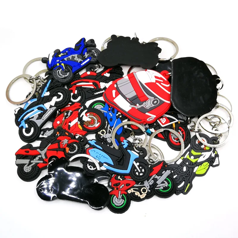 50PCS PVC Keychain Cute Motorcycle Design Helmet Keyring Wholesale Custom Key Chain for Car Key Anime Accessories Kids Toys Gift