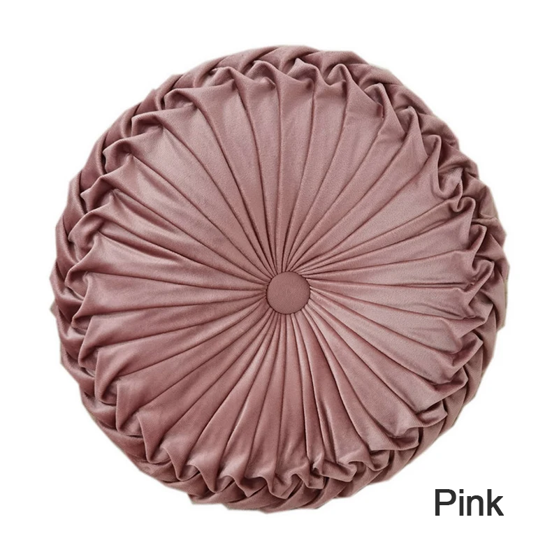 Newest Home Textile Velvet Pleated Round Solid Color Cushion Pouf Throw Home Soft Cushion 38cm Home Accessories Tools Products 