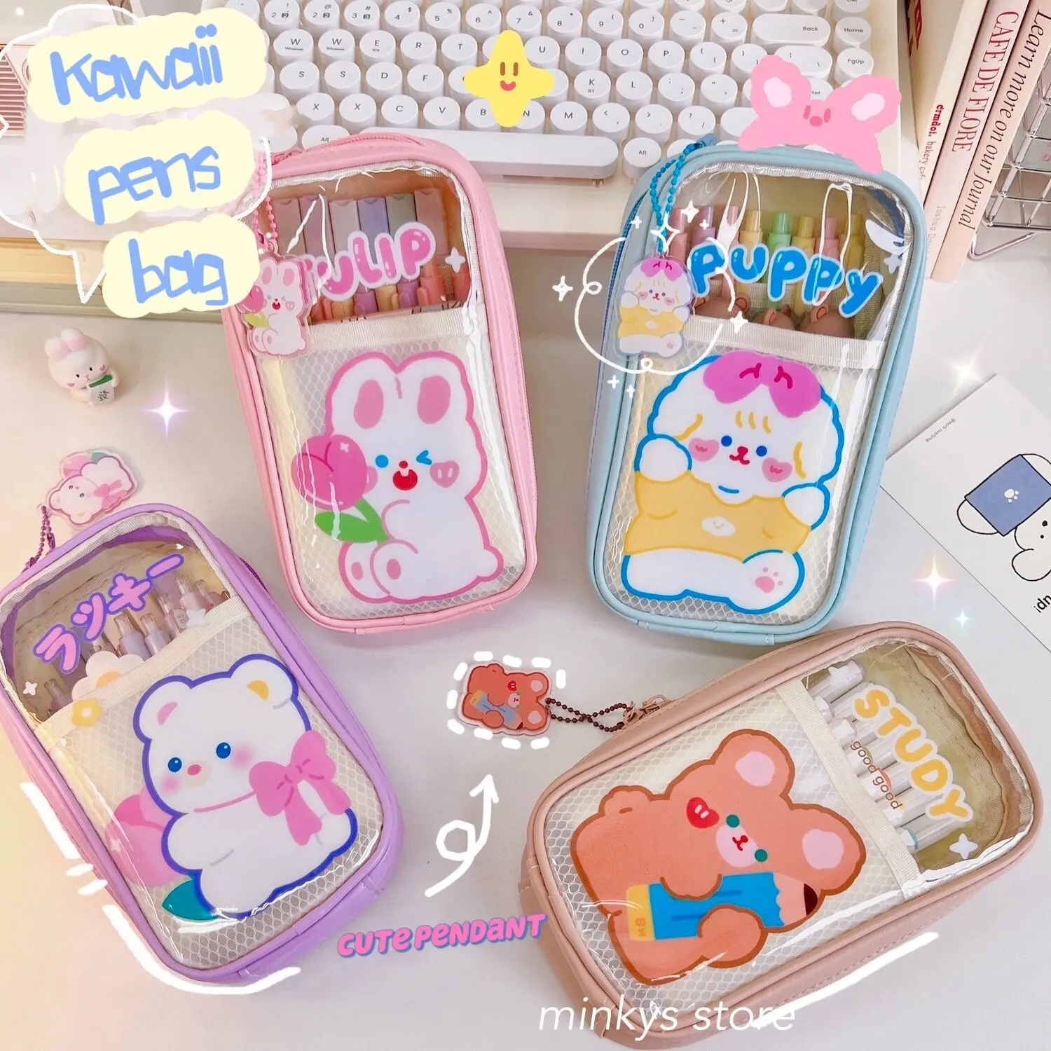 MINKYS Kawaii Big Capacity Pencil Case Pen Storage Bag Cute