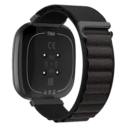 Breathable Nylon Loop Band - Soft, Durable, and Replaceable Wristband Bracelet - Fitbit Sense (Black shiny)