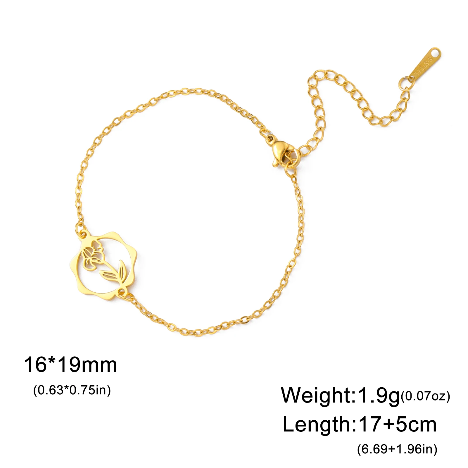 Unift Floral Birth Flower Charm Bracelet - Stainless Steel Cosmos & Poppy Design, Trendy Minimalist Jewelry