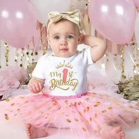 My 1st Birthday Baby Girl Birthday Dress + Bodysuit Set Pink Tutu Cake Dresses + Romper Outfits Girls Summer Clothes Jumpsuit 1