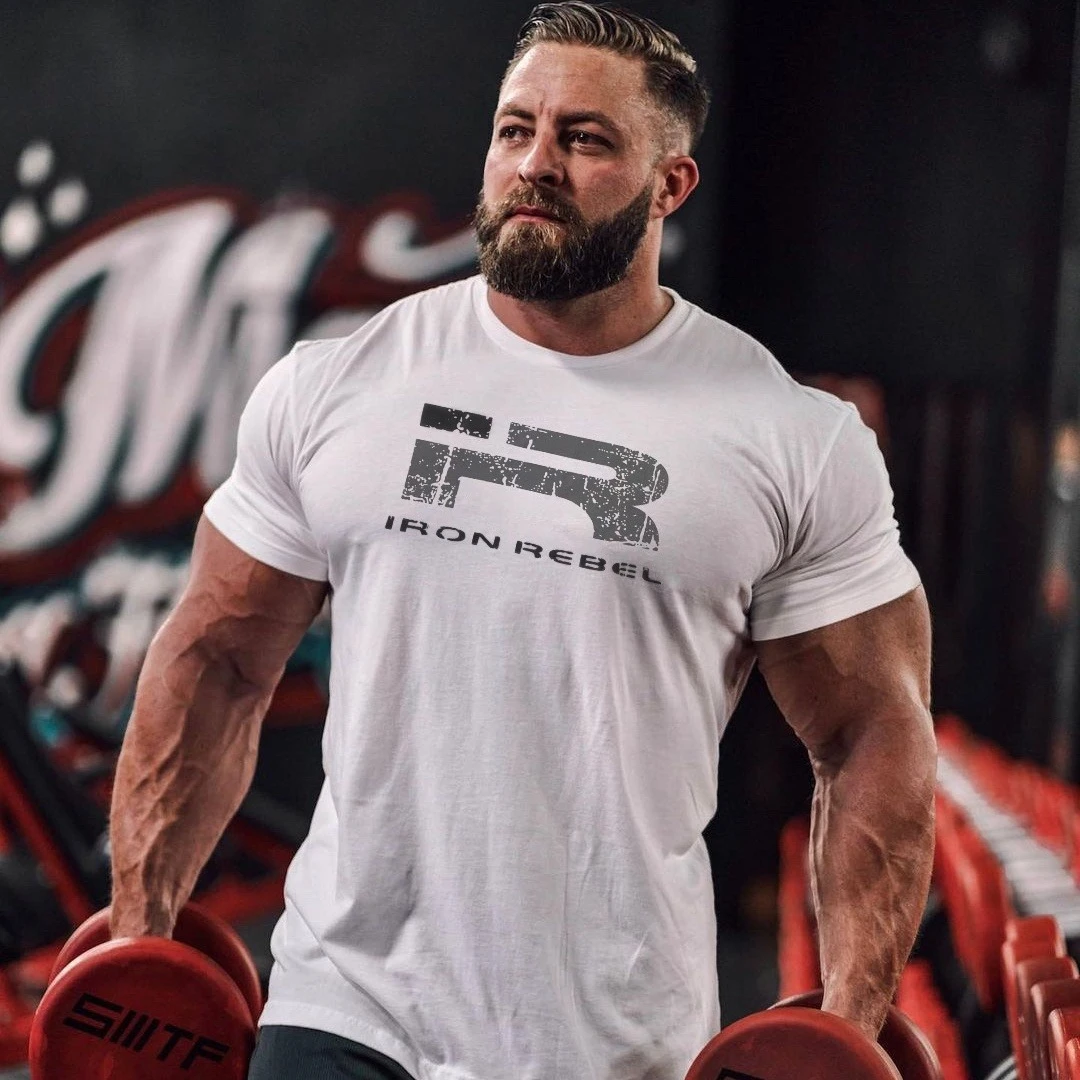 GYM IR Neues Herren Kurzarm Fitness-T-Shirt mit Starken Bündchen Sport Mode Stretch Baumwolle Gewichtstraining Amerikanisches Lila T-Shirt