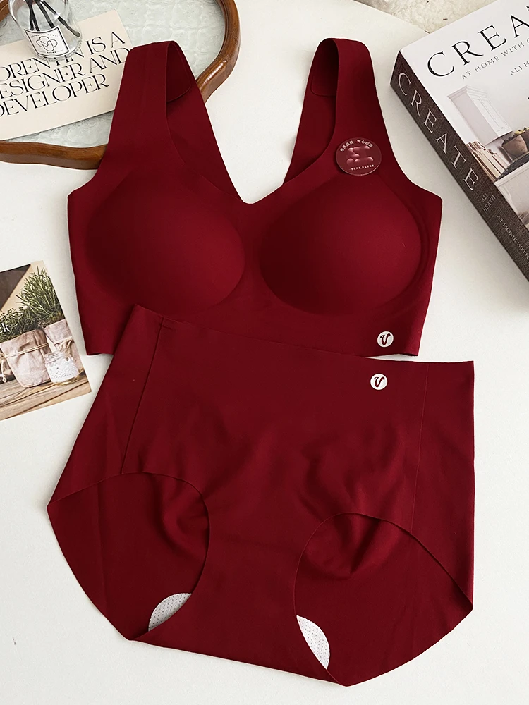 Red Wedding Bra And Panties Set No Steel Ring Beautiful Ba Sl Wide Strap Underwear for Young Women Winter Collection