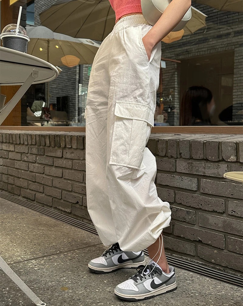 

Chic Women High Waist Cotton Loose Casual Straight Cargo Pants Pantalon Female Pockets Joggers Trousers 2023 Spring Summer WP36