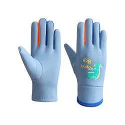 Children's Cartoon Dinosaur Outdoor Gloves - Warm, Windproof, and Water - Repellent - Big (Blue)