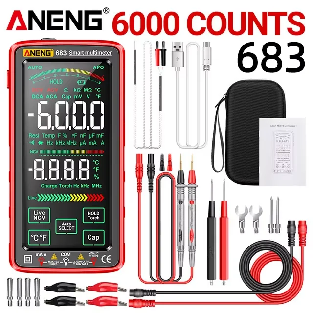 Digital Multimeter Multimeter Tester Analog Multimeter ANENG 683 6000 Counts Smart Touch Test Rechargeable AC/DC Voltage Current Tester