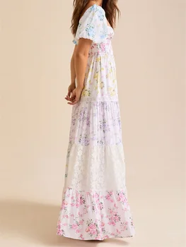 Elegant Floral Print Short Sleeve A-Line Dress with Ruffled Hem for Women Perfect for Cocktail Parties and Streetwear Fashion 3