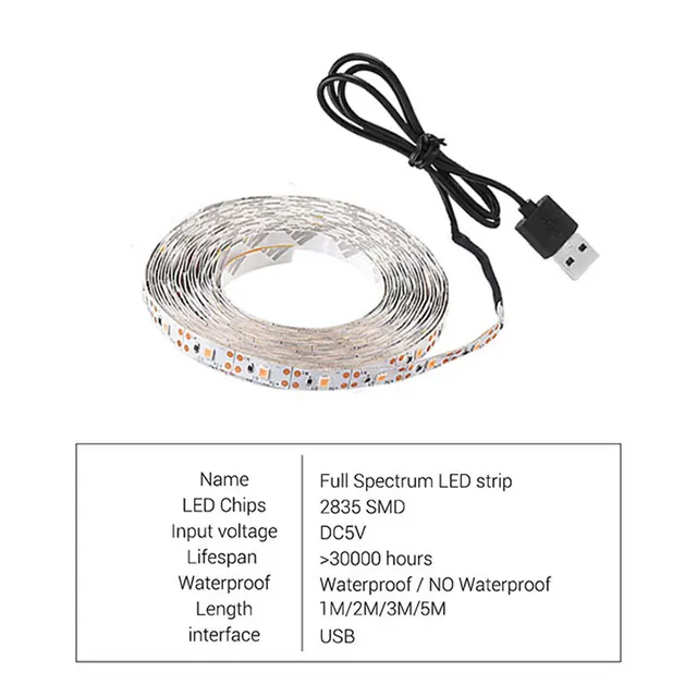 5 V Usb Led Növény Növekedés Világos Teljes Spektrum 1-5 M Plant Light Strip Phyto Lámpa Üvegházhatású Virág Palánta Grow Sátor Hidroponikus - Image 6