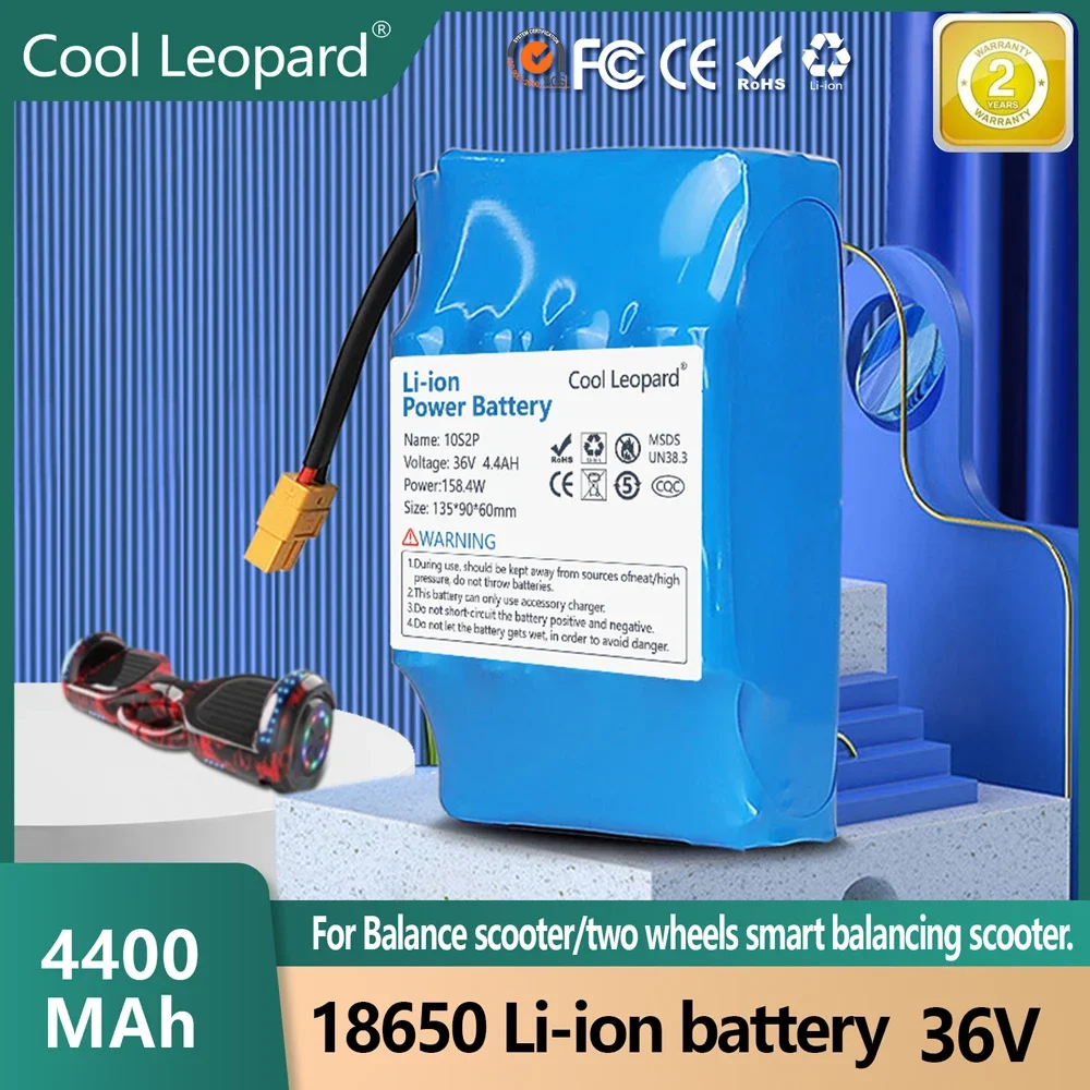

36V Rechargeable Li-ion Battery Pack 4.4Ah 10s2p 18650 Lithium Ion Cell for Electric Self Balancing Scooter HoverBoard Unicycle