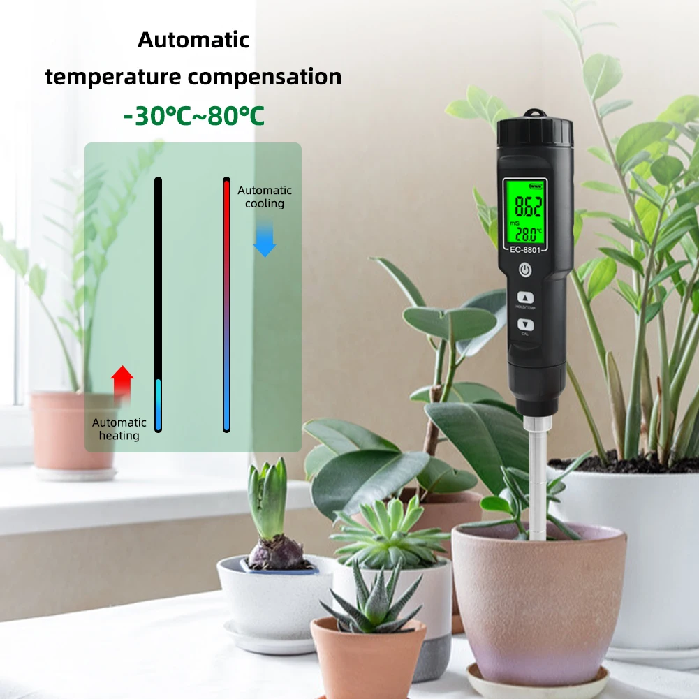 Soil EC Tester 0.00~10.00mS/cm Conductivity Soil EC PH Meter Detachable Probe Au